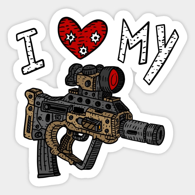 i love my bullpup rifle, hand drawn art. Sticker by JJadx